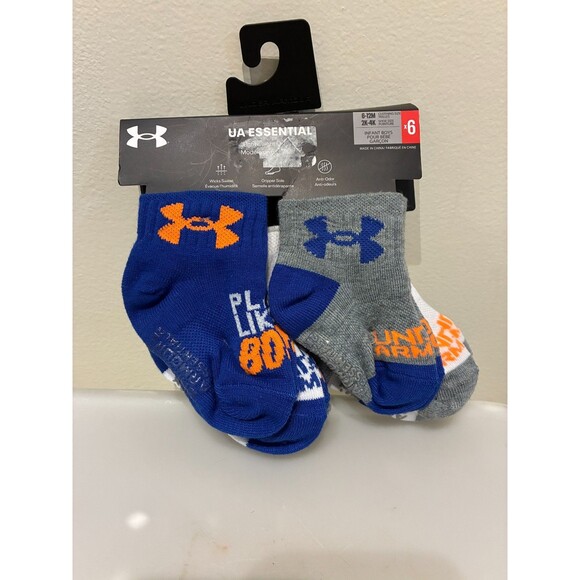 NWT Under Armour Boys Socks Baby 6-12M 1/4 Crew Lightweight Gripper Sole 6 Pair - Picture 1 of 2